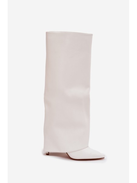 Warm Heeled Boots with Folded Shaft White Tamonia
