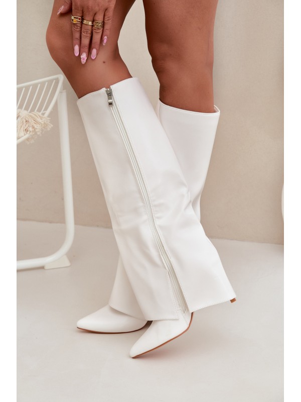 Warm Heeled Boots with Folded Shaft White Tamonia