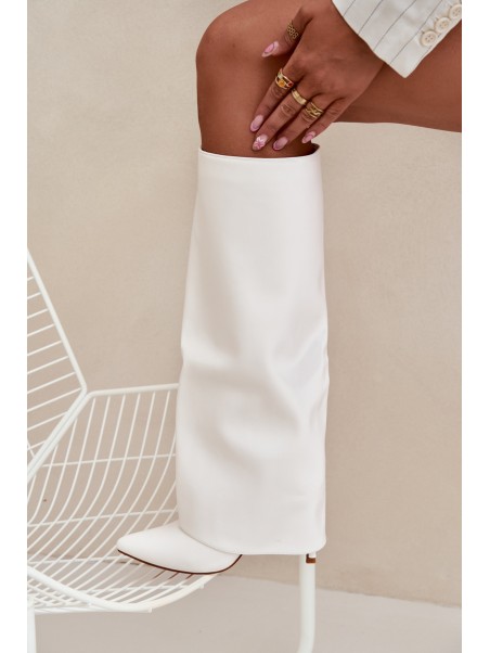 Warm Heeled Boots with Folded Shaft White Tamonia