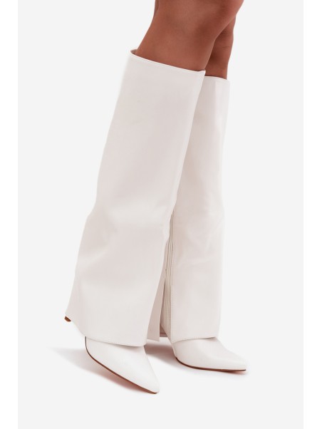 Warm Heeled Boots with Folded Shaft White Tamonia