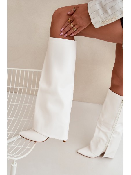 Warm Heeled Boots with Folded Shaft White Tamonia