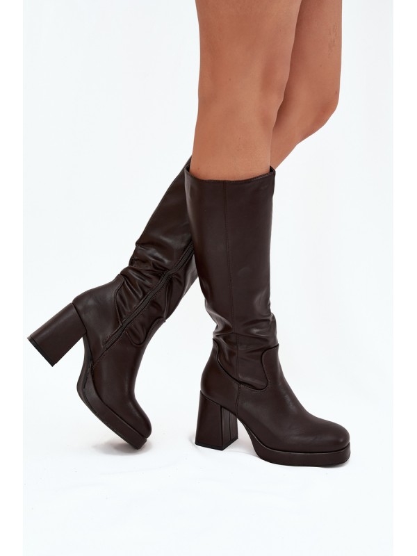Women's Knee-High Boots With Zipper Heel Chocolate Selvia