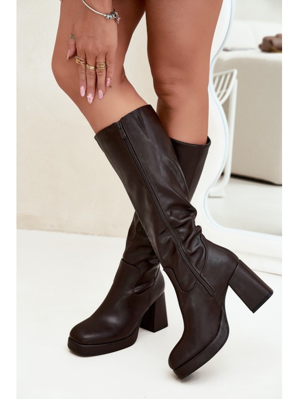 Women's Knee-High Boots With Zipper Heel Chocolate Selvia 2