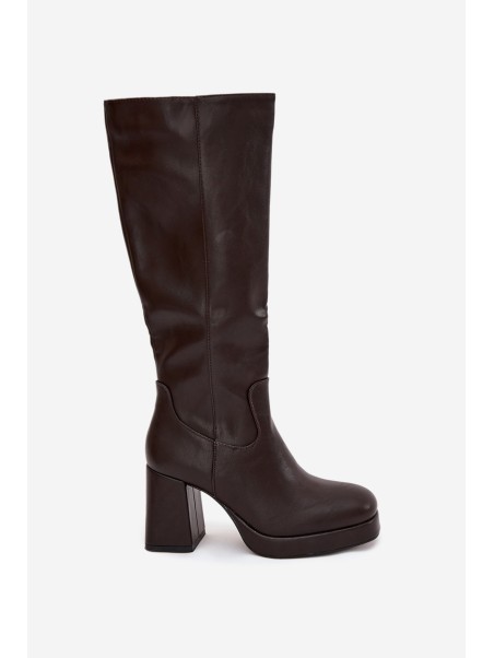 Women's Knee-High Boots With Zipper Heel Chocolate Selvia