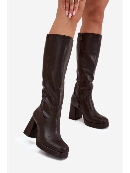Women's Knee-High Boots With Zipper Heel Chocolate Selvia