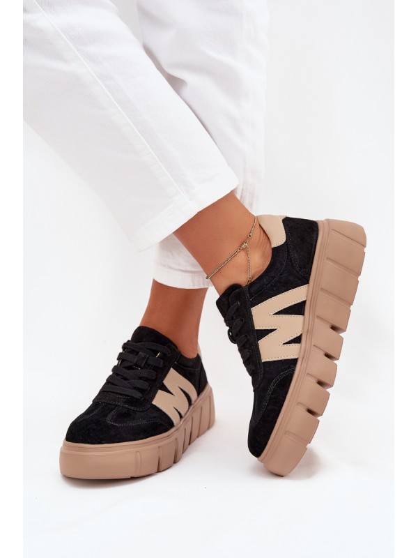 Women's Suede Platform Sneakers Vinceza 79561 Black