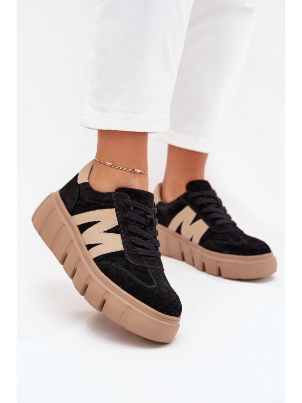 Women's Suede Platform Sneakers Vinceza 79561 Black 2