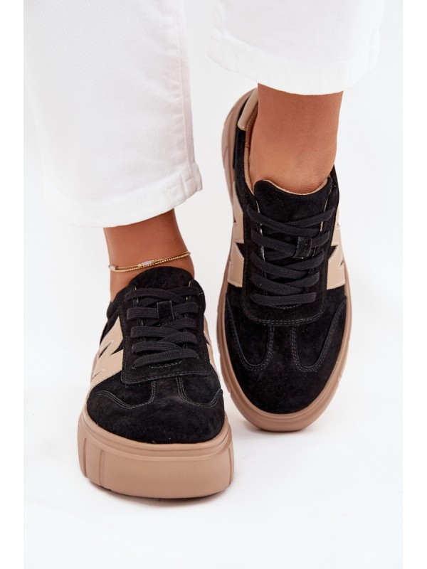 Women's Suede Platform Sneakers Vinceza 79561 Black