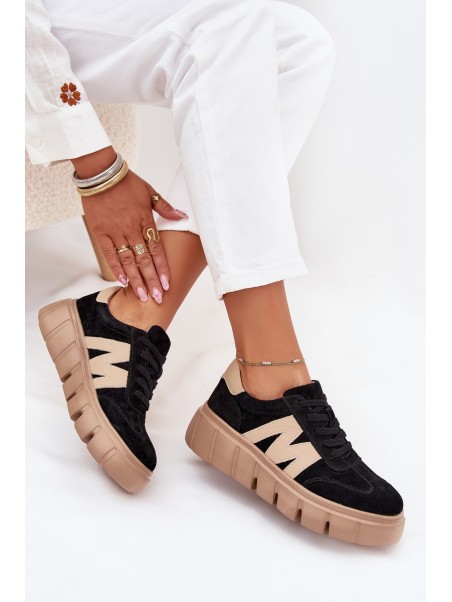 Women's Suede Platform Sneakers Vinceza 79561 Black