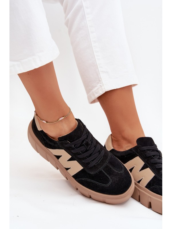 Women's Suede Platform Sneakers Vinceza 79561 Black