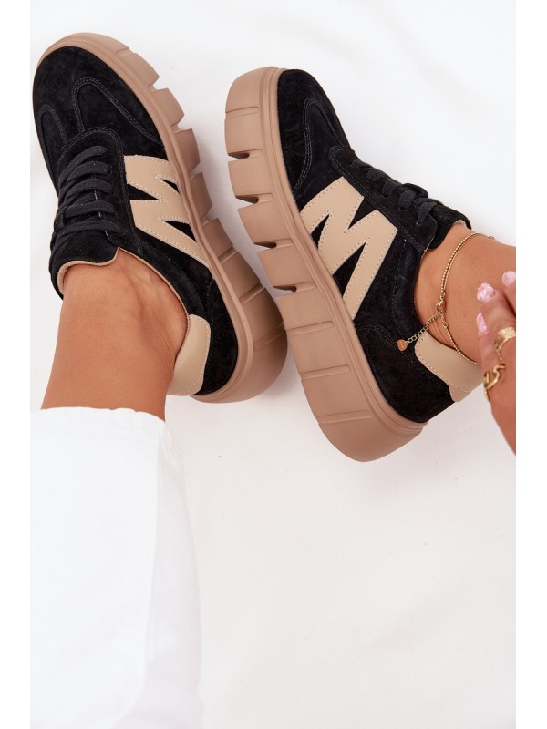 Women's Suede Platform Sneakers Vinceza 79561 Black