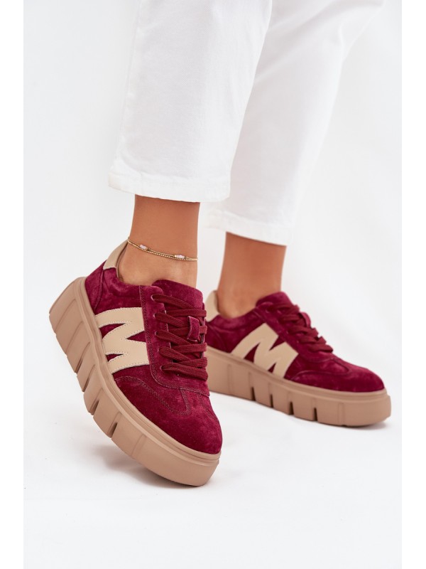 Suede Women's Sneakers On Platform Vinceza 79561 Burgundy