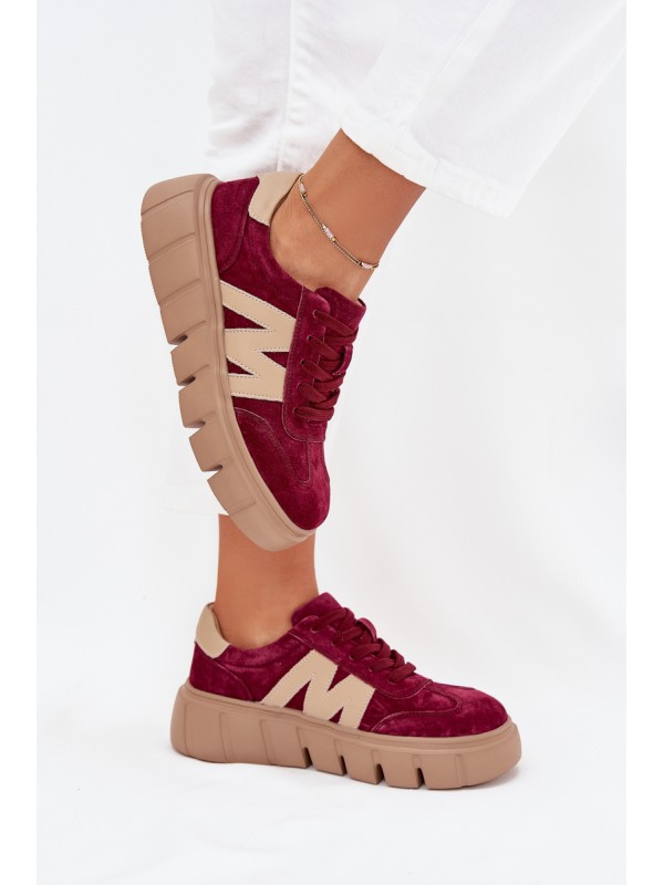 Suede Women's Sneakers On Platform Vinceza 79561 Burgundy