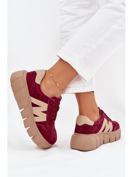 Suede Women's Sneakers On Platform Vinceza 79561 Burgundy