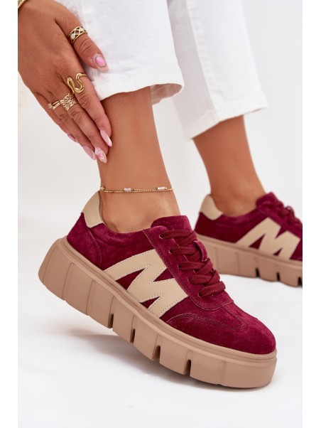 Suede Women's Sneakers On Platform Vinceza 79561 Burgundy