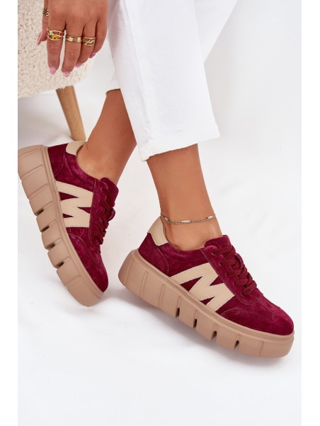 Suede Women's Sneakers On Platform Vinceza 79561 Burgundy