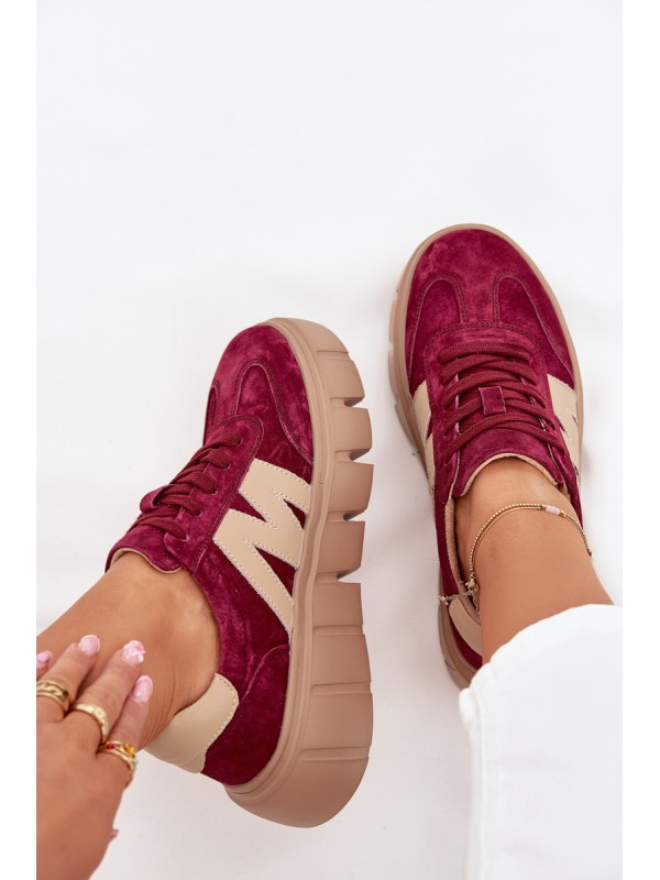 Suede Women's Sneakers On Platform Vinceza 79561 Burgundy