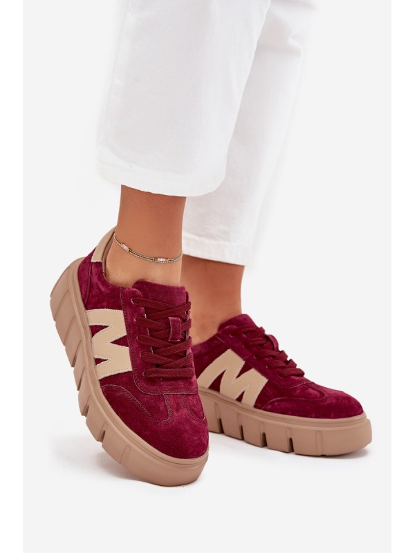 Suede Women's Sneakers On Platform Vinceza 79561 Burgundy