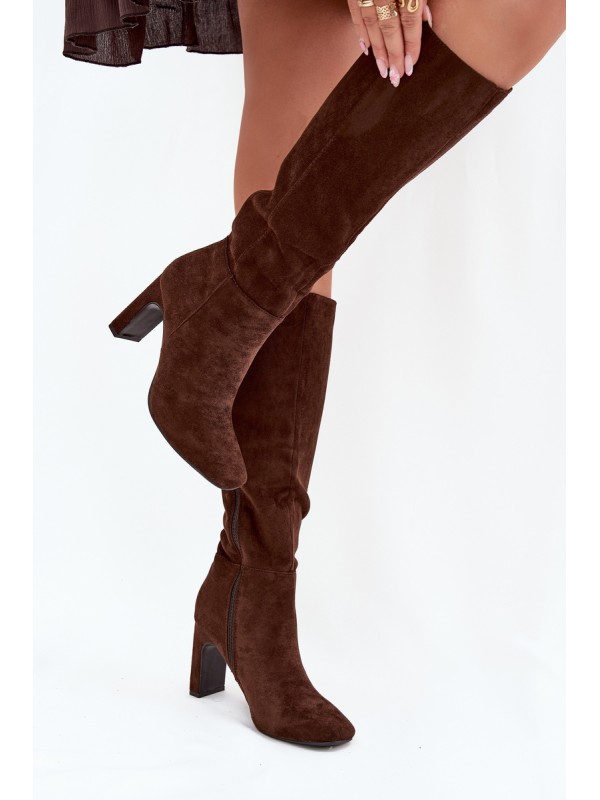 Ladies heated ankle boots with heel chocolate Zamira
