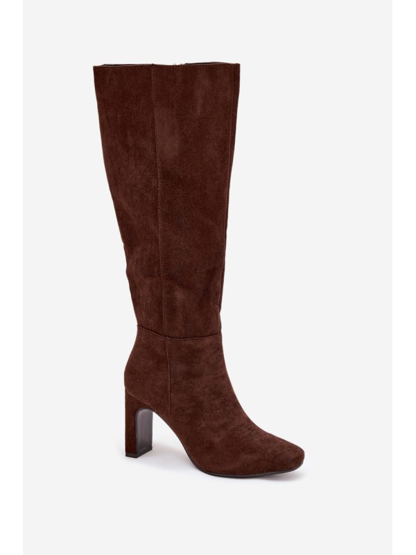 Ladies heated ankle boots with heel chocolate Zamira