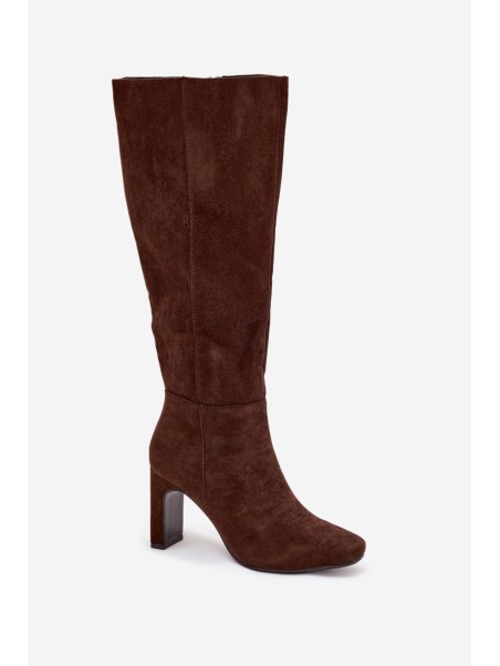 Ladies heated ankle boots with heel chocolate Zamira