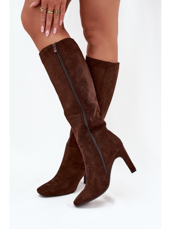 Ladies heated ankle boots with heel chocolate Zamira