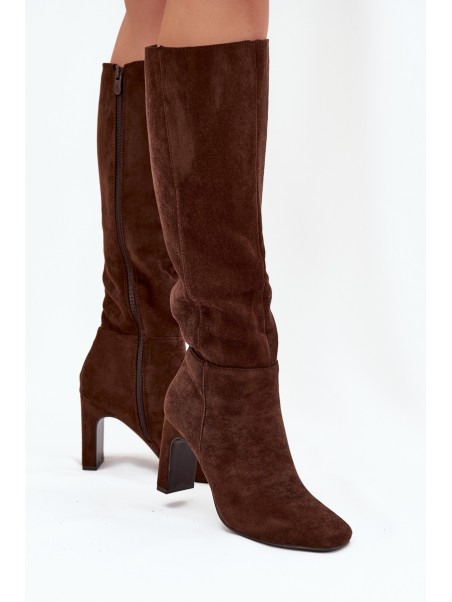 Ladies heated ankle boots with heel chocolate Zamira