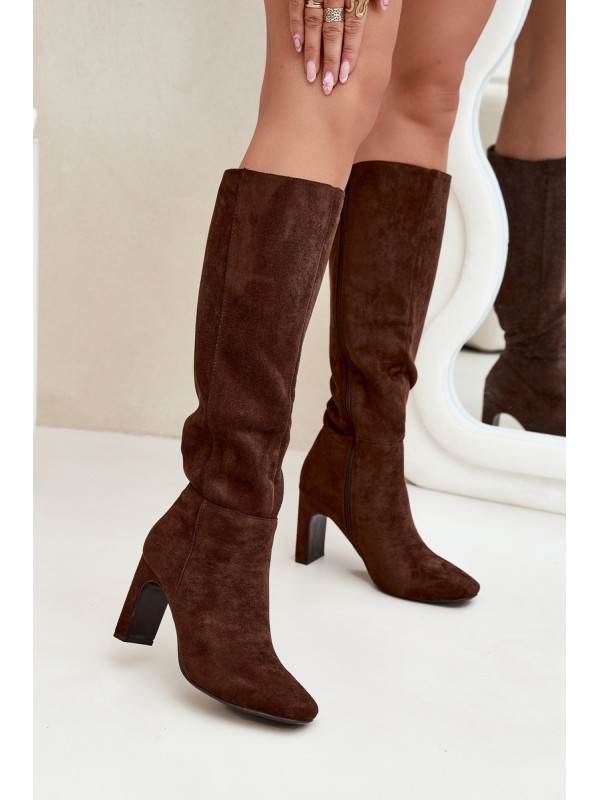 Ladies heated ankle boots with heel chocolate Zamira