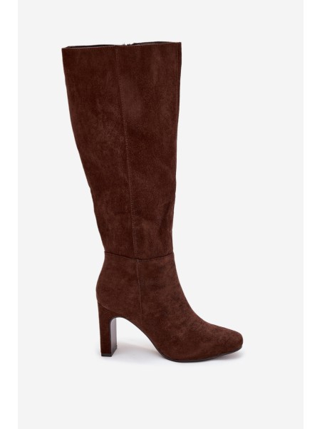Ladies heated ankle boots with heel chocolate Zamira