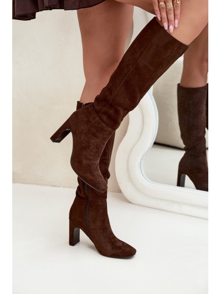 Ladies heated ankle boots with heel chocolate Zamira