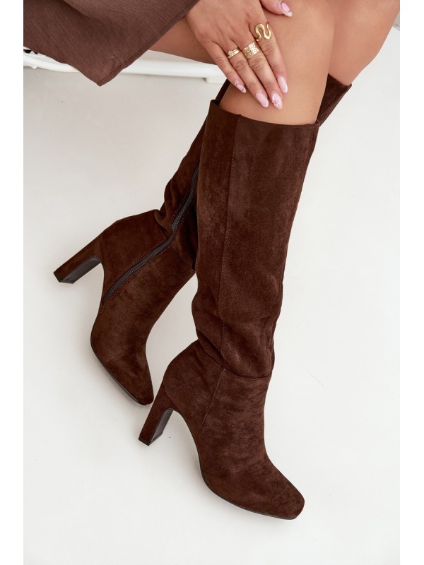 Ladies heated ankle boots with heel chocolate Zamira