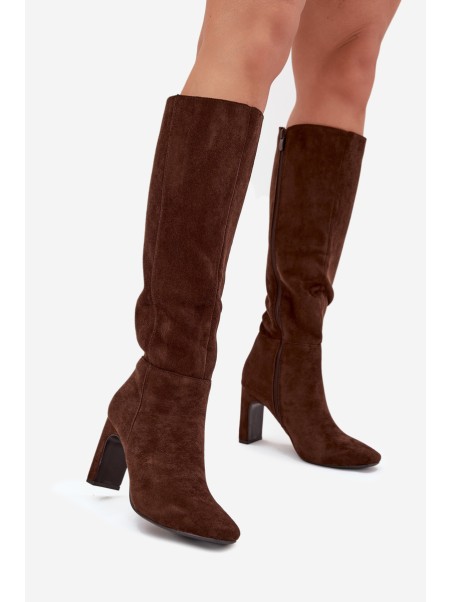 Ladies heated ankle boots with heel chocolate Zamira