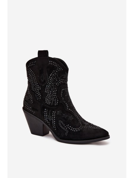 Insulated Women's Cowboy Ankle Boots With Decoration Black Lelira