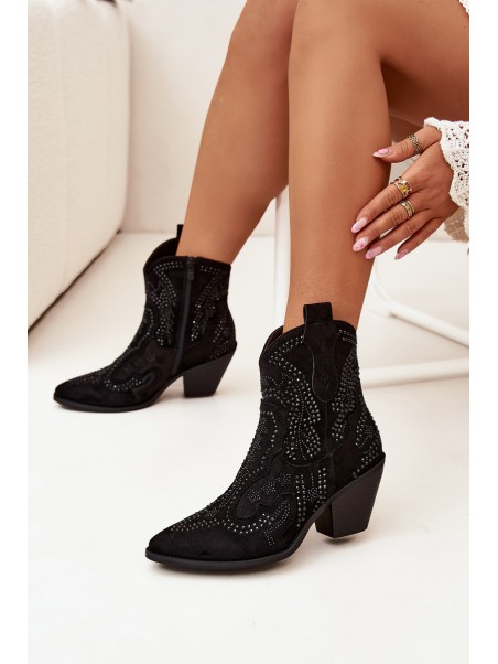 Insulated Women's Cowboy Ankle Boots With Decoration Black Lelira