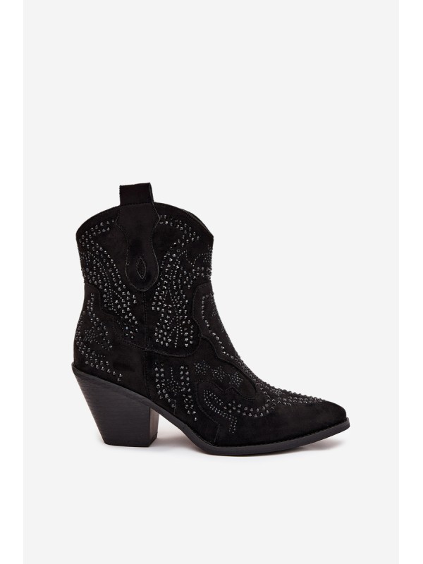 Insulated Women's Cowboy Ankle Boots With Decoration Black Lelira
