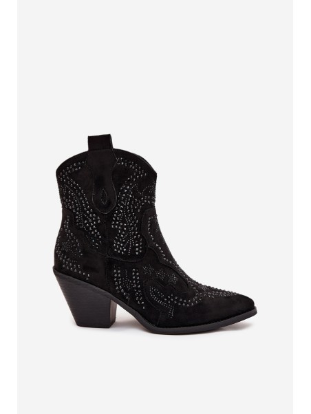 Insulated Women's Cowboy Ankle Boots With Decoration Black Lelira