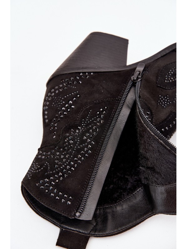 Insulated Women's Cowboy Ankle Boots With Decoration Black Lelira