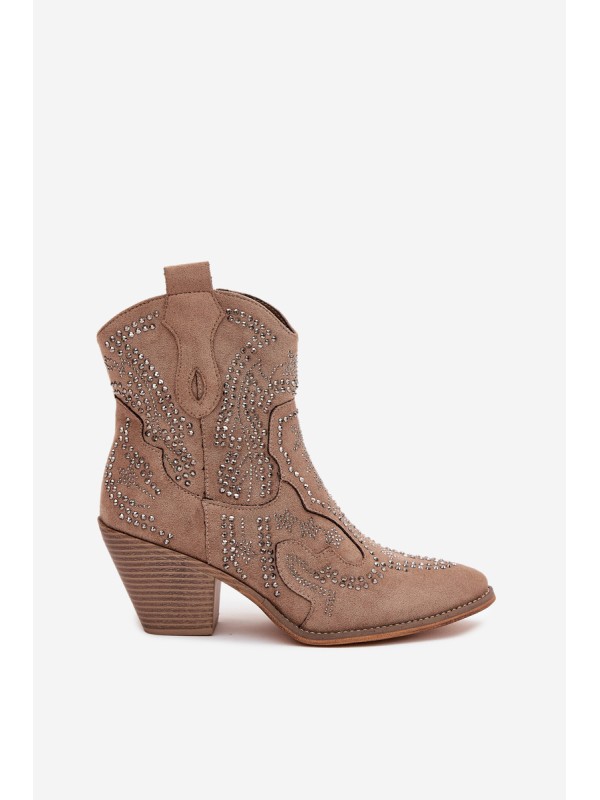 Warm Ladies Ankle Boots Cowboy Style With Decoration Beige Lelira Warm Ladies Ankle Boots Cowboy Style With Decoration Beige Lelira