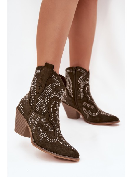 Insulated Women Cowboy Boots With Decoration Dark Green Lelira