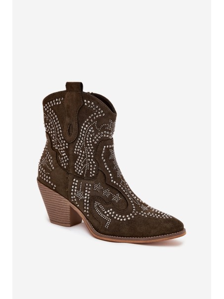 Insulated Women Cowboy Boots With Decoration Dark Green Lelira