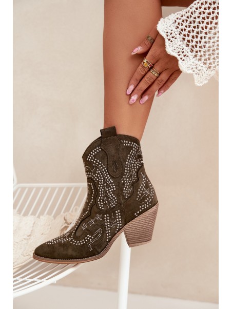 Insulated Women Cowboy Boots With Decoration Dark Green Lelira