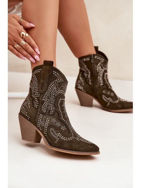 Insulated Women Cowboy Boots With Decoration Dark Green Lelira