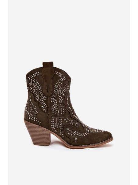 Insulated Women Cowboy Boots With Decoration Dark Green Lelira