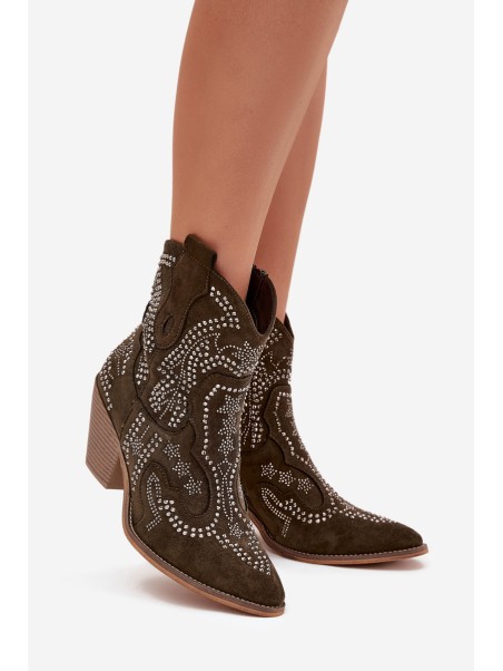 Insulated Women Cowboy Boots With Decoration Dark Green Lelira