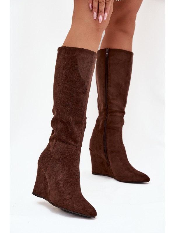 Warm ladies wedge boots chocolate Rosina