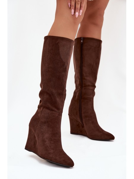 Warm ladies wedge boots chocolate Rosina