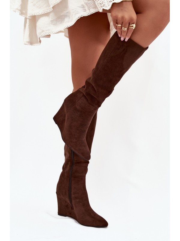 Warm ladies wedge boots chocolate Rosina