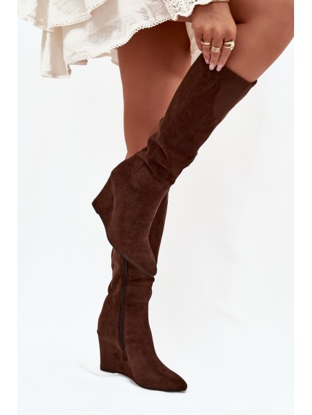 Warm ladies wedge boots chocolate Rosina