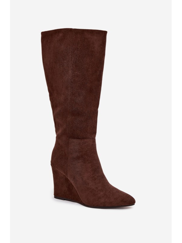 Warm ladies wedge boots chocolate Rosina