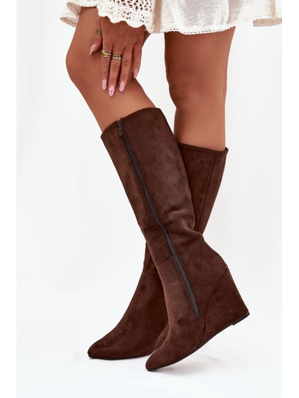Warm ladies wedge boots chocolate Rosina